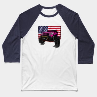 Jeep with American Flag - Pink Essential Baseball T-Shirt